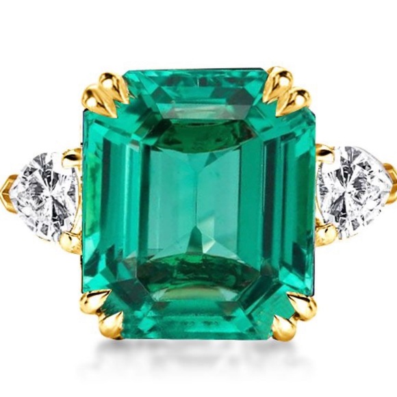 Italo Jewelry - Italo Emerald Ring Emerald Cut 3 Stone Engagement Ring Promise Ring